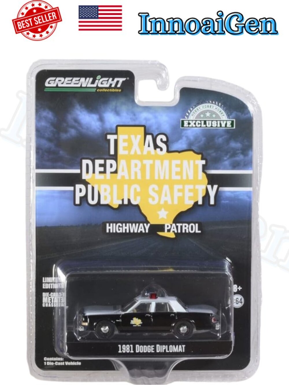 GreenLight 1981 Dodge Diplomat Texas DPS Highway Patrol 1:64 Die-Cast Car NIB